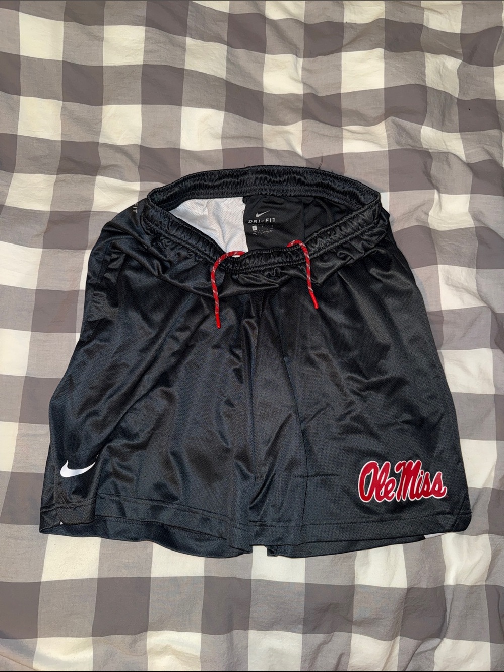 Nike Black Athletic Shorts with Red Accents and Ole Miss Script